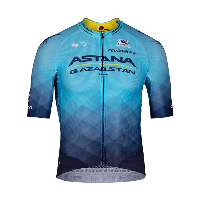 2022 Abbigliamento Ciclismo Astana Blu Giallo Manica Corta e Salopette